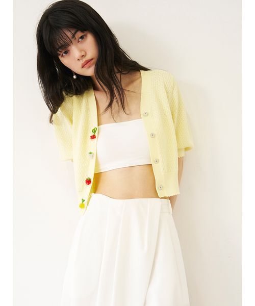 LILY BROWN（リリーブラウン）の「[L.B CANDY STOCK]フルーツモチーフニットカーディガン（カーディガン/ボレロ・レディース・レッド/ネイビー/イエロー・F）」の6枚目の写真