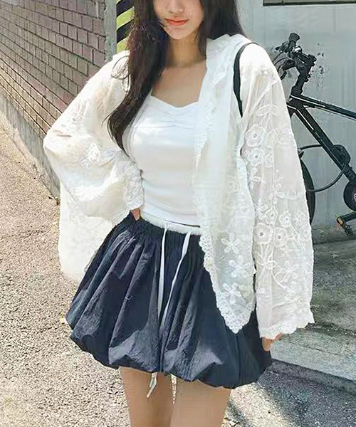 core core（コアコア）の「【冷房・UV対策にも◎】花柄刺繍レースフード付きシャツカーディガン（カーディガン/ボレロ・レディース・ホワイト/ライトベージュ・FREE）」の5枚目の写真