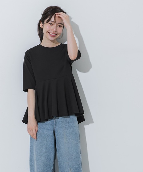 coca(coca)(コカ)の「\SNSで話題!!/ライトエンボスペプラムトップス(Tシャツ/カットソー・レディース・グレー/ブラック・L/M/S)」の11枚目の写真