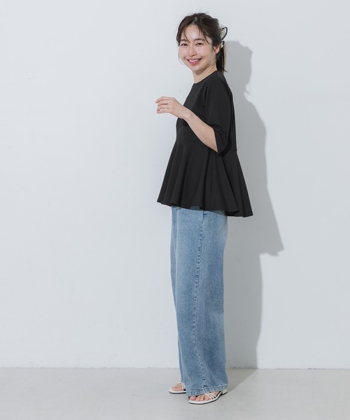 coca(coca)(コカ)の「\SNSで話題!!/ライトエンボスペプラムトップス(Tシャツ/カットソー・レディース・グレー/ブラック・L/M/S)」の12枚目の写真