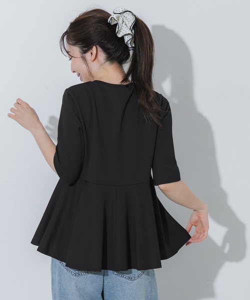 coca(coca)(コカ)の「\SNSで話題!!/ライトエンボスペプラムトップス(Tシャツ/カットソー・レディース・グレー/ブラック・L/M/S)」の13枚目の写真