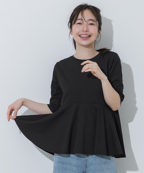 coca(coca)(コカ)の「\SNSで話題!!/ライトエンボスペプラムトップス(Tシャツ/カットソー・レディース・グレー/ブラック・L/M/S)」の14枚目の写真