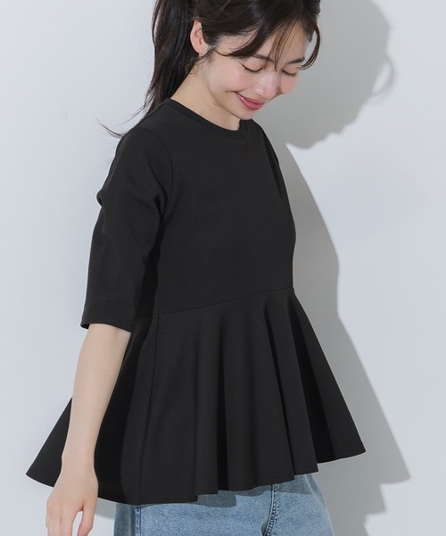 coca(coca)(コカ)の「\SNSで話題!!/ライトエンボスペプラムトップス(Tシャツ/カットソー・レディース・グレー/ブラック・L/M/S)」の15枚目の写真