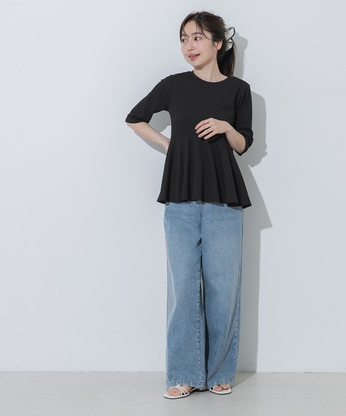 coca(coca)(コカ)の「\SNSで話題!!/ライトエンボスペプラムトップス(Tシャツ/カットソー・レディース・グレー/ブラック・L/M/S)」の16枚目の写真
