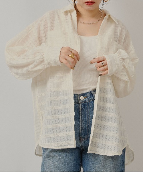 palm RICHE（ポームリシュ）の「シアーストライプSH（シャツ/ブラウス・レディース・ライトイエロー/ブラック/アイボリー・M）」の2枚目の写真