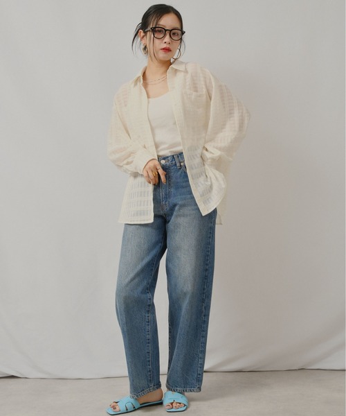 palm RICHE（ポームリシュ）の「シアーストライプSH（シャツ/ブラウス・レディース・ライトイエロー/ブラック/アイボリー・M）」の4枚目の写真