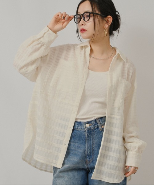 palm RICHE（ポームリシュ）の「シアーストライプSH（シャツ/ブラウス・レディース・ライトイエロー/ブラック/アイボリー・M）」の5枚目の写真