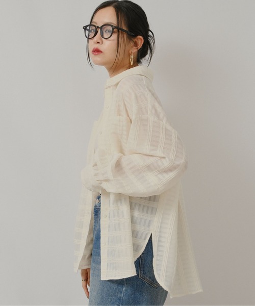 palm RICHE（ポームリシュ）の「シアーストライプSH（シャツ/ブラウス・レディース・ライトイエロー/ブラック/アイボリー・M）」の6枚目の写真