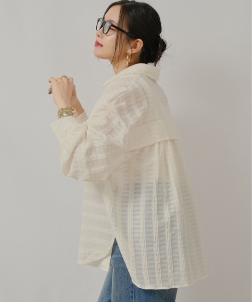 palm RICHE（ポームリシュ）の「シアーストライプSH（シャツ/ブラウス・レディース・ライトイエロー/ブラック/アイボリー・M）」の7枚目の写真