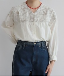 インドコットン 金糸刺繍V開きブラウス