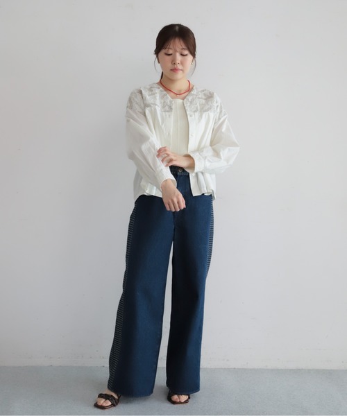 NOMBRE IMPAIR(ノンブルアンペール)の「インドコットン 金糸刺繍V開きブラウス(シャツ/ブラウス・レディース・ホワイト・FREE)」の7枚目の写真