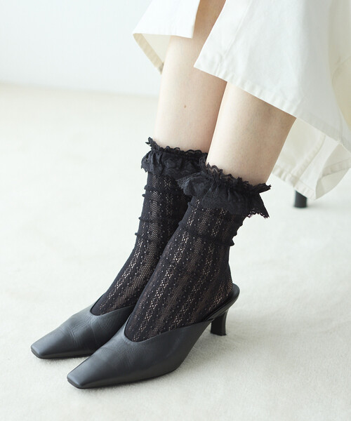 FREAK'S STORE(フリークスストア)の「レースソックス/シアーソックス(ソックス/靴下・レディース・ブラック/ホワイト・ONE SIZE)」の2枚目の写真
