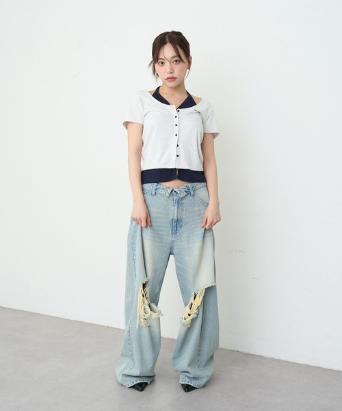 RAY CASSIN(レイカズン)の「【ドット柄・ボーダー・無地】レイヤードカーディガントップス / Tシャツ(Tシャツ/カットソー・レディース・ブラウン系その他2/ホワイト系その他/ネイビー/ボルドー/グレー系その他2/ブルー系その他2・FREE)」の10枚目の写真