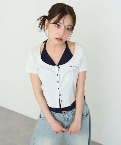 RAY CASSIN(レイカズン)の「【ドット柄・ボーダー・無地】レイヤードカーディガントップス / Tシャツ(Tシャツ/カットソー・レディース・ブラウン系その他2/ホワイト系その他/ネイビー/ボルドー/グレー系その他2/ブルー系その他2・FREE)」の7枚目の写真