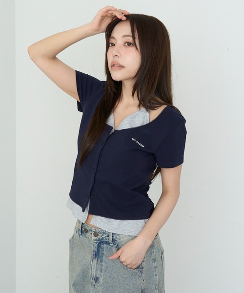 RAY CASSIN(レイカズン)の「【ドット柄・ボーダー・無地】レイヤードカーディガントップス / Tシャツ(Tシャツ/カットソー・レディース・ブラウン系その他2/ホワイト系その他/ネイビー/ボルドー/グレー系その他2/ブルー系その他2・FREE)」の14枚目の写真