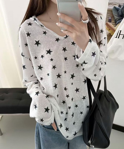AVYL(アヴィル)の「シバースター総柄シアー長袖パーカー/フード付きトップス(Tシャツ/カットソー・レディース・ホワイト・M)」の5枚目の写真