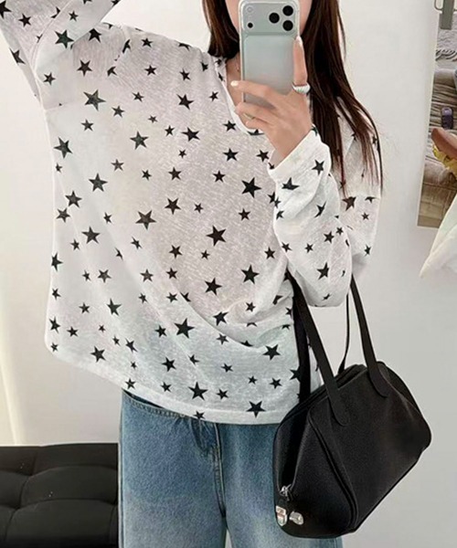 AVYL(アヴィル)の「シバースター総柄シアー長袖パーカー/フード付きトップス(Tシャツ/カットソー・レディース・ホワイト・M)」の4枚目の写真