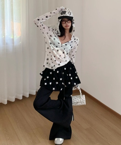 AVYL(アヴィル)の「シバースター総柄シアー長袖パーカー/フード付きトップス(Tシャツ/カットソー・レディース・ホワイト・M)」の13枚目の写真