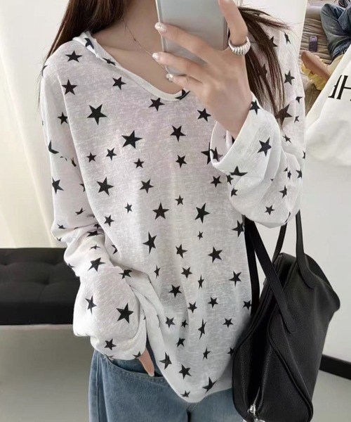 AVYL(アヴィル)の「シバースター総柄シアー長袖パーカー/フード付きトップス(Tシャツ/カットソー・レディース・ホワイト・M)」の14枚目の写真