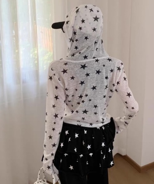 AVYL(アヴィル)の「シバースター総柄シアー長袖パーカー/フード付きトップス(Tシャツ/カットソー・レディース・ホワイト・M)」の16枚目の写真