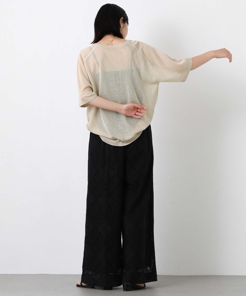 Gready Brilliant（グレディブリリアン）の「シアー刺繍ロゴ５分袖（ニット/セーター・レディース・ブラック/ベージュ/オフホワイト・FREE）」の17枚目の写真