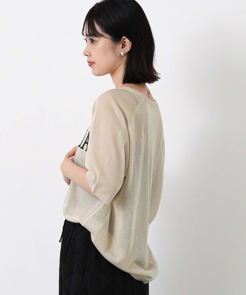 Gready Brilliant（グレディブリリアン）の「シアー刺繍ロゴ５分袖（ニット/セーター・レディース・ブラック/ベージュ/オフホワイト・FREE）」の14枚目の写真