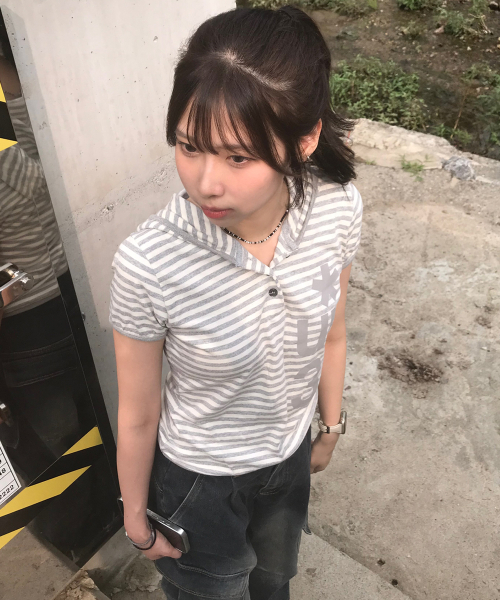 UNTITLED SEOUL(アンタイトル ソウル)の「シンボルストライプヘンリーフードクロップ半袖メランジホワイト(Tシャツ/カットソー・レディース・その他・SMALL/MEDIUM)」の7枚目の写真
