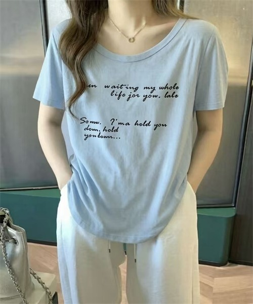 FREE STYLISTS(フリー スタイリスト)の「フロントプリント半袖Tシャツ(Tシャツ/カットソー・レディース・ライトブルー/ブラック/ホワイト/グレー・S/M/XL/L)」の4枚目の写真