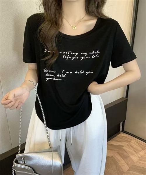 FREE STYLISTS(フリー スタイリスト)の「フロントプリント半袖Tシャツ(Tシャツ/カットソー・レディース・ライトブルー/ブラック/ホワイト/グレー・S/M/XL/L)」の2枚目の写真
