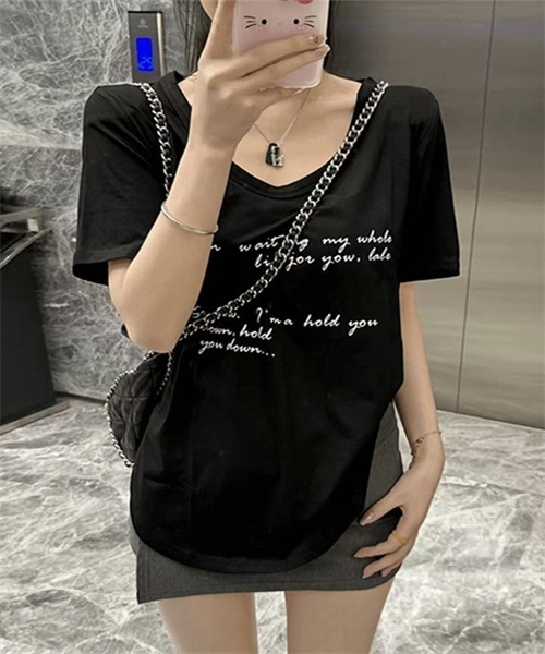 FREE STYLISTS(フリー スタイリスト)の「フロントプリント半袖Tシャツ(Tシャツ/カットソー・レディース・ライトブルー/ブラック/ホワイト/グレー・S/M/XL/L)」の19枚目の写真