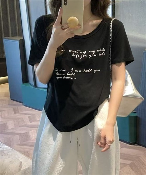 FREE STYLISTS(フリー スタイリスト)の「フロントプリント半袖Tシャツ(Tシャツ/カットソー・レディース・ライトブルー/ブラック/ホワイト/グレー・S/M/XL/L)」の12枚目の写真