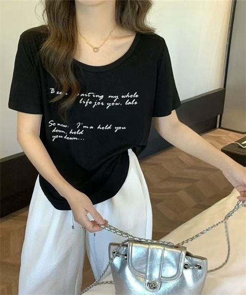 FREE STYLISTS(フリー スタイリスト)の「フロントプリント半袖Tシャツ(Tシャツ/カットソー・レディース・ライトブルー/ブラック/ホワイト/グレー・S/M/XL/L)」の13枚目の写真