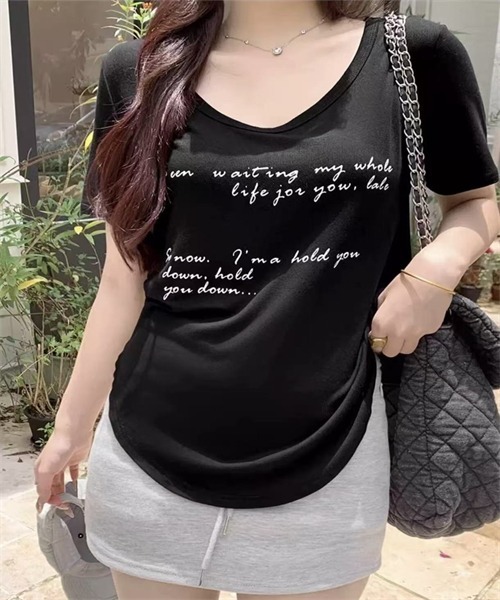 FREE STYLISTS(フリー スタイリスト)の「フロントプリント半袖Tシャツ(Tシャツ/カットソー・レディース・ライトブルー/ブラック/ホワイト/グレー・S/M/XL/L)」の18枚目の写真