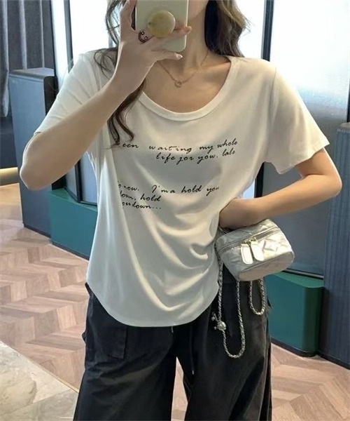FREE STYLISTS(フリー スタイリスト)の「フロントプリント半袖Tシャツ(Tシャツ/カットソー・レディース・ライトブルー/ブラック/ホワイト/グレー・S/M/XL/L)」の9枚目の写真