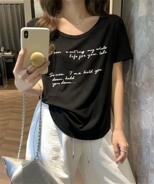 FREE STYLISTS(フリー スタイリスト)の「フロントプリント半袖Tシャツ(Tシャツ/カットソー・レディース・ライトブルー/ブラック/ホワイト/グレー・S/M/XL/L)」の17枚目の写真
