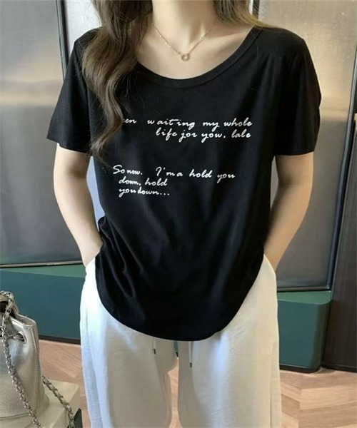 FREE STYLISTS(フリー スタイリスト)の「フロントプリント半袖Tシャツ(Tシャツ/カットソー・レディース・ライトブルー/ブラック/ホワイト/グレー・S/M/XL/L)」の15枚目の写真