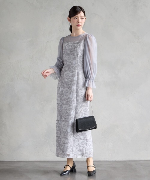 AIMER（エメ）の「【WEB限定】チュールボリュームスリーブジャカードタイトパーティードレス（ドレス・レディース・ブラック/ブラウン/ライトグレー・SMALL/MEDIUM/LARGE）」の12枚目の写真