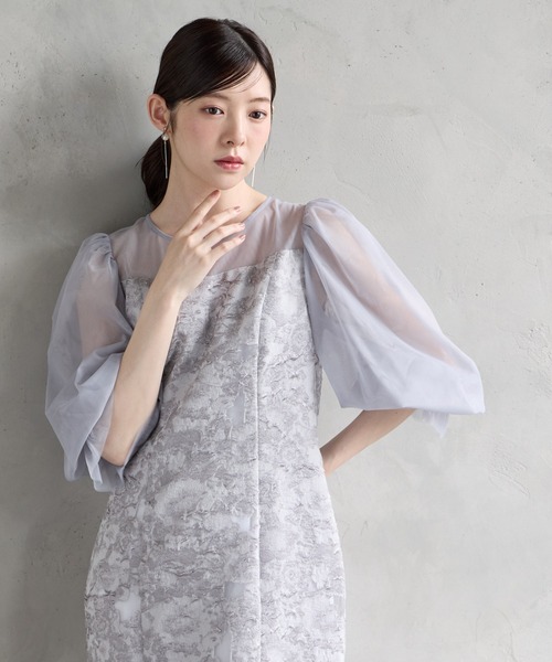 AIMER（エメ）の「【WEB限定】チュールボリュームスリーブジャカードタイトパーティードレス（ドレス・レディース・ブラック/ブラウン/ライトグレー・SMALL/MEDIUM/LARGE）」の11枚目の写真