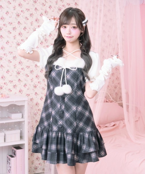 LAFARY(ラファリー)の「ポンポンティアードワンピース(ワンピース・レディース・グレー/ピンク/ブラック・FREE)」の1枚目の写真