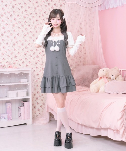 LAFARY(ラファリー)の「ポンポンティアードワンピース(ワンピース・レディース・グレー/ピンク/ブラック・FREE)」の18枚目の写真