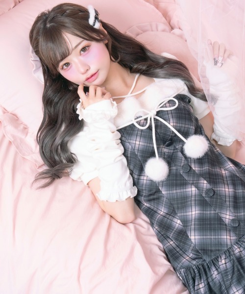 LAFARY(ラファリー)の「ポンポンティアードワンピース(ワンピース・レディース・グレー/ピンク/ブラック・FREE)」の6枚目の写真