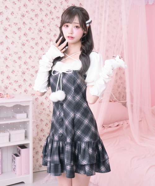 LAFARY(ラファリー)の「ポンポンティアードワンピース(ワンピース・レディース・グレー/ピンク/ブラック・FREE)」の7枚目の写真