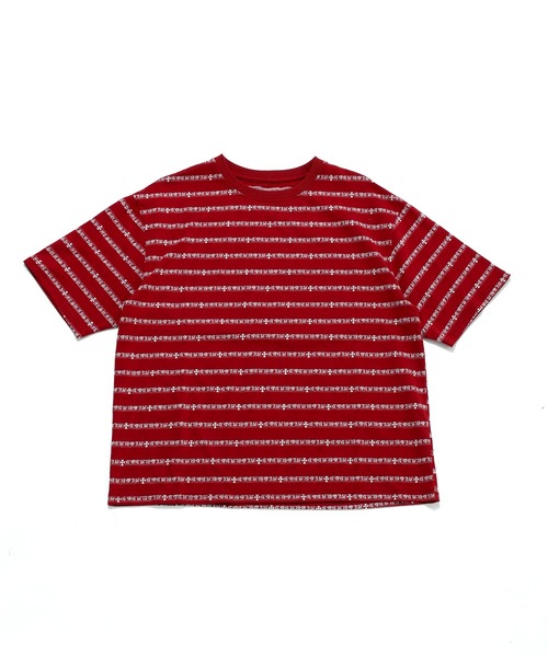 Revo.(レボ)の「Revo. クロスジャガード オールドイングリッシュ ボーダーTシャツ(Tシャツ/カットソー・メンズ・ホワイト/ブラック/ワイン・1/2)」の3枚目の写真