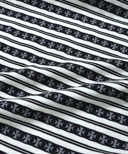 Revo.(レボ)の「Revo. クロスジャガード オールドイングリッシュ ボーダーTシャツ(Tシャツ/カットソー・メンズ・ホワイト/ブラック/ワイン・1/2)」の11枚目の写真