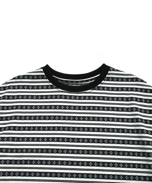 Revo.(レボ)の「Revo. クロスジャガード オールドイングリッシュ ボーダーTシャツ(Tシャツ/カットソー・メンズ・ホワイト/ブラック/ワイン・1/2)」の9枚目の写真