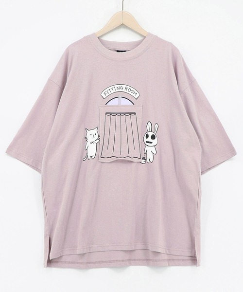 ScoLar Parity(スカラーパリティ)の「362132:試着室の秘密 お着替え中クマ柄Tシャツ(Tシャツ/カットソー・レディース・チャコールグレー/オフホワイト/パープル・M)」の1枚目の写真