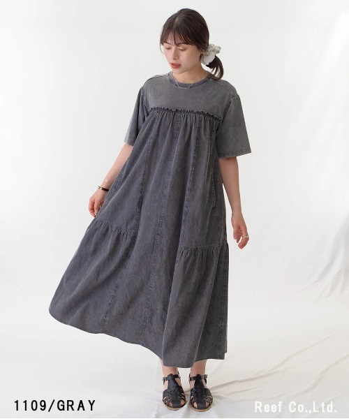 mililopiulu(ミリロピュール)の「mililopiulu/ミリロピュール TシャツMIX デニムワンピース(ワンピース・レディース・グレー/ブルー・FREE)」の15枚目の写真