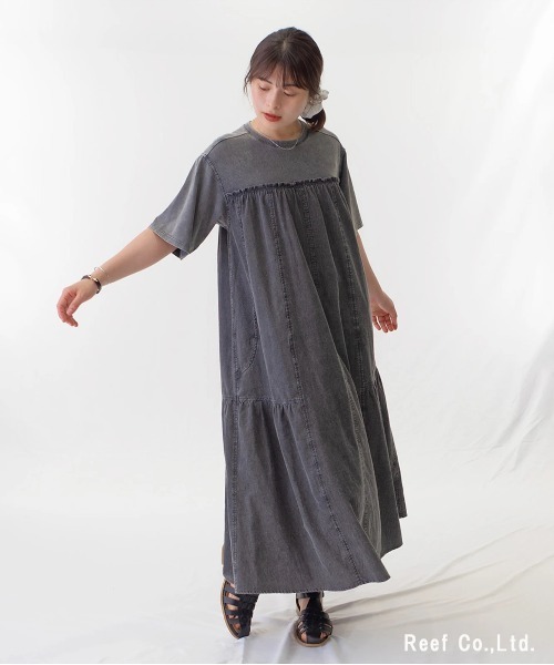 mililopiulu(ミリロピュール)の「mililopiulu/ミリロピュール TシャツMIX デニムワンピース(ワンピース・レディース・グレー/ブルー・FREE)」の16枚目の写真