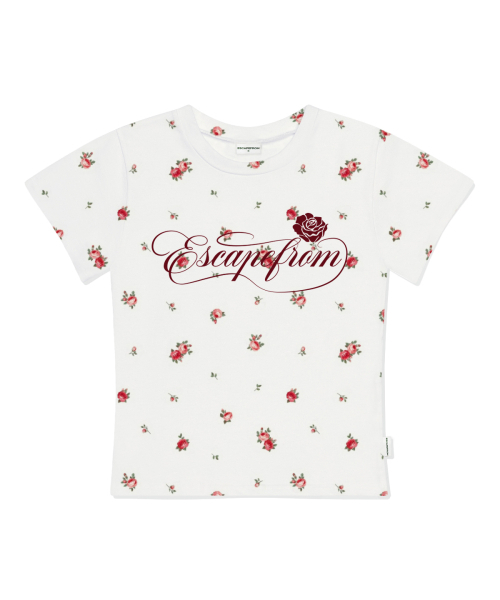 ESCAPEFROM(エスケープフロム)の「ESCF レタリングソフトローズフルプリントスリムフィット半袖Tシャツアイボリー(Tシャツ/カットソー・レディース・その他・MEDIUM)」の1枚目の写真