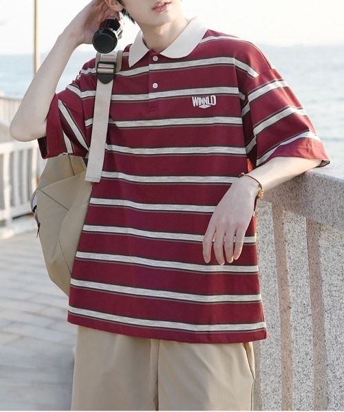 DOUBLE STEAL(ダブルスティール)の「DSマルチボーダーポロTEE(ポロシャツ・メンズ・レッド/ホワイト/グリーン・LARGE/MEDIUM/X-LARGE)」の3枚目の写真